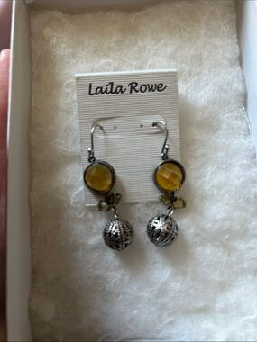 Laila Rowe Yellow Crystal Drop Earrings with Silver Tone Spheres